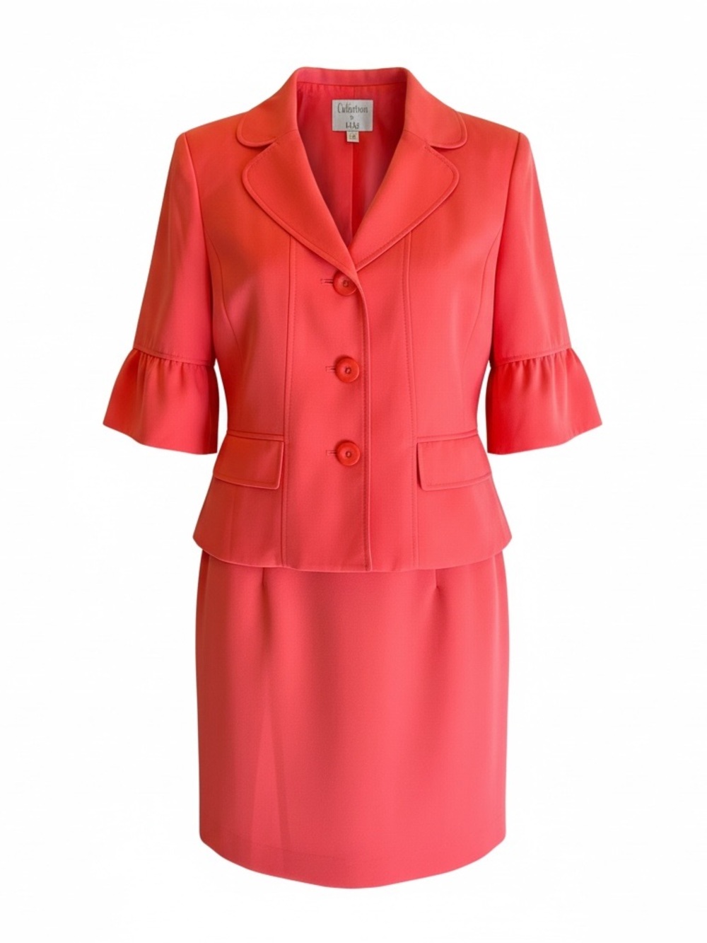 Le Suit Coral Pink Two-Piece Suit. Size 16